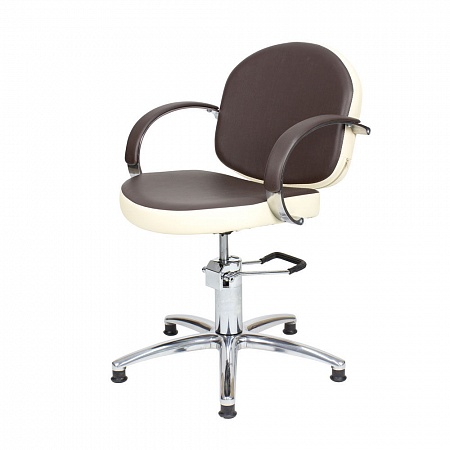 Кресло парикмахерское Орион Люкс (обивка коричневый матовый №43/бока слоновая кость№9)