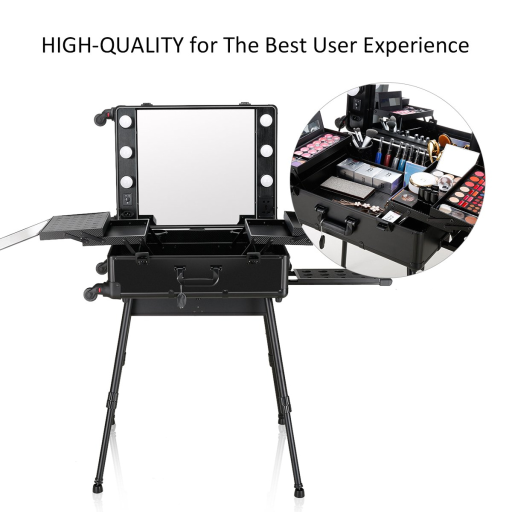 Мобильная студия визажиста LC 004 черная с подсветкой большой размер