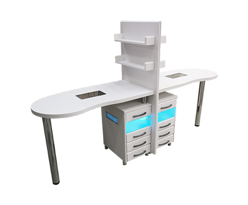 Маникюрный стол PS 2 UFV PL встроенные УФ-блоки полки под лаки вытяжки в комплекте