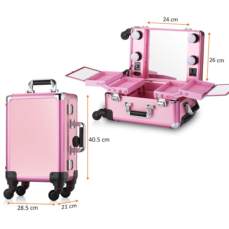 Мобильная студия визажиста LC 006 розовая с подсветкой
