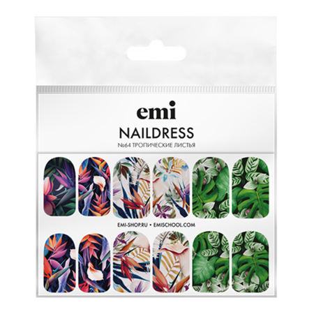 E.Mi, Слайдер-дизайн №64 Тропические листья Naildress Slider Design 