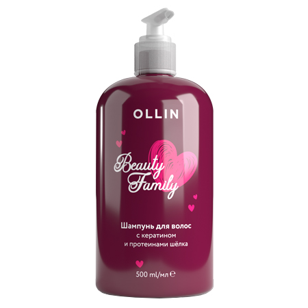 Ollin, Шампунь для волос с кератином и протеинами шёлка Beauty Family, 500 л