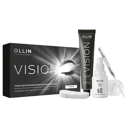 Ollin, Крем-краска для бровей и ресниц темный графит Vision, 20 мл, салфетки 15 пар