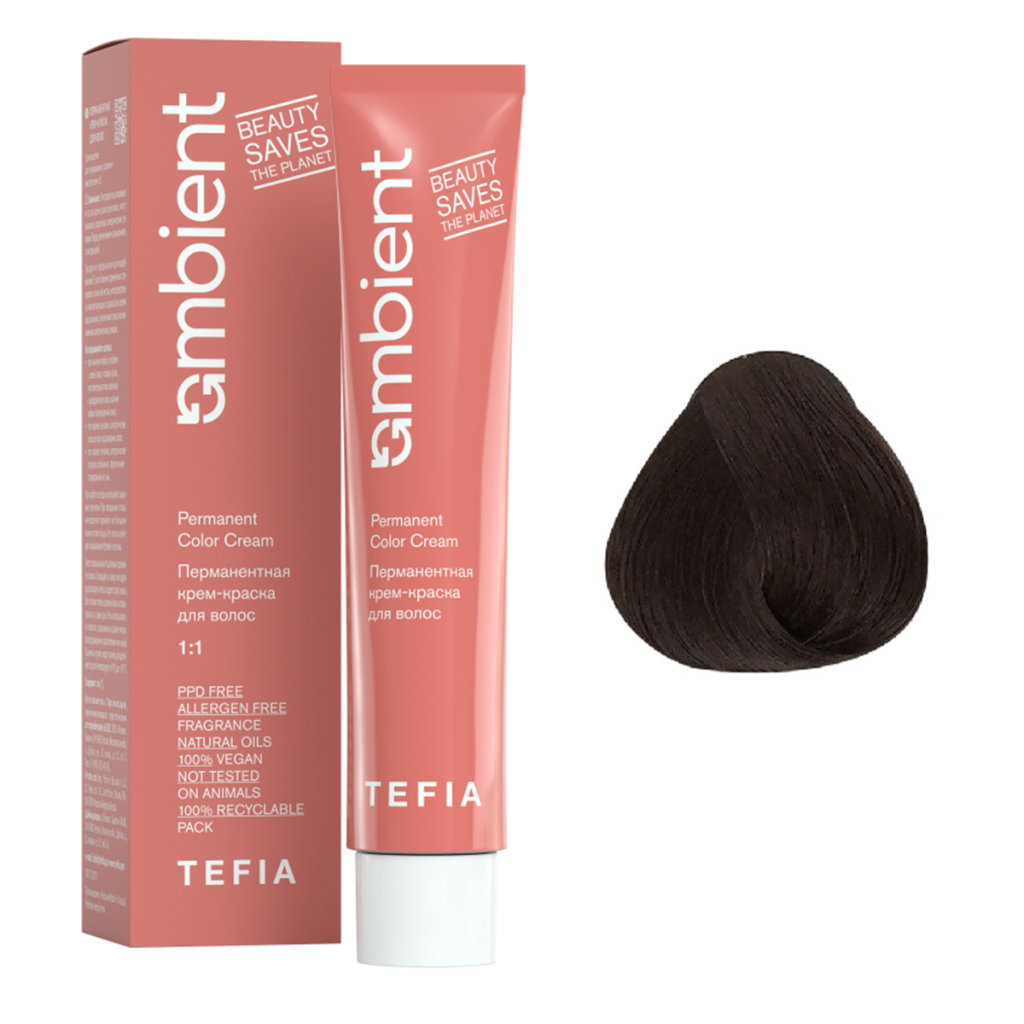 Tefia, Крем-краска перманентная AMBIENT 5.0 Светлый брюнет натуральный, 60 мл