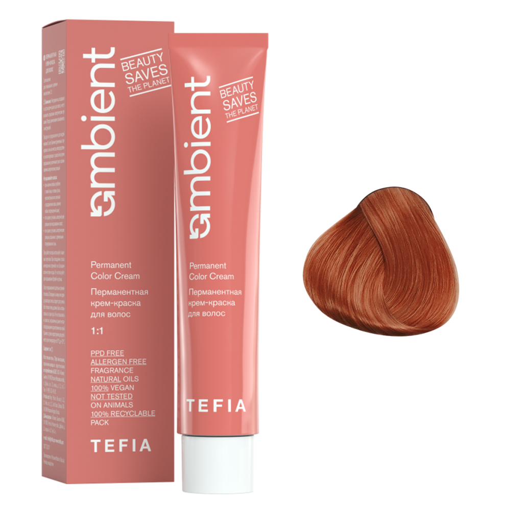 Tefia, Крем-краска перманентная AMBIENT 8.43 Светлый блондин медно-золотистый, 60 мл