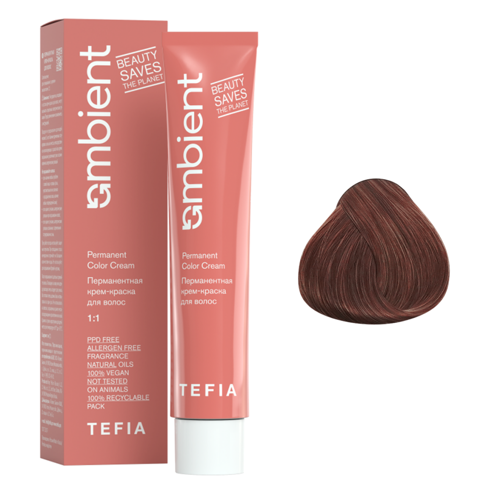 Tefia, Крем-краска перманентная AMBIENT 8.76 Светлый блондин фиолетово-махагоновый, 60 мл