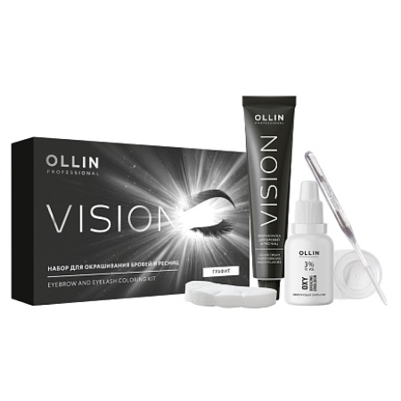 Ollin, Крем-краска для бровей и ресниц графит Vision, 20 мл, салфетки 15 пар