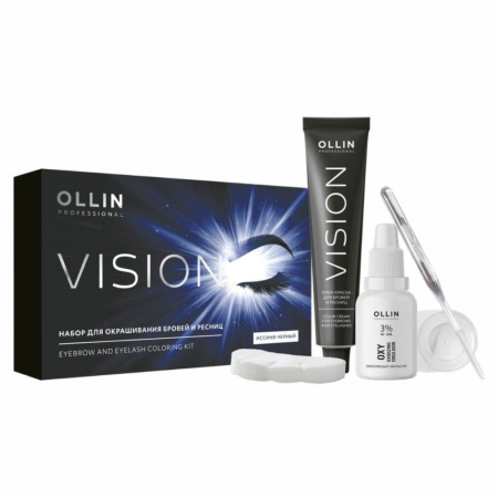 Ollin, VISION НАБОР для окрашивания бровей и ресниц, Иссиня-черный NEW