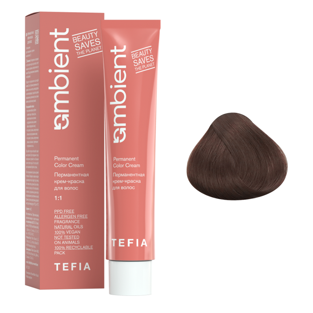 Tefia, Крем-краска перманентная AMBIENT 7.16 Блондин пепельно-махагоновый, 60 мл