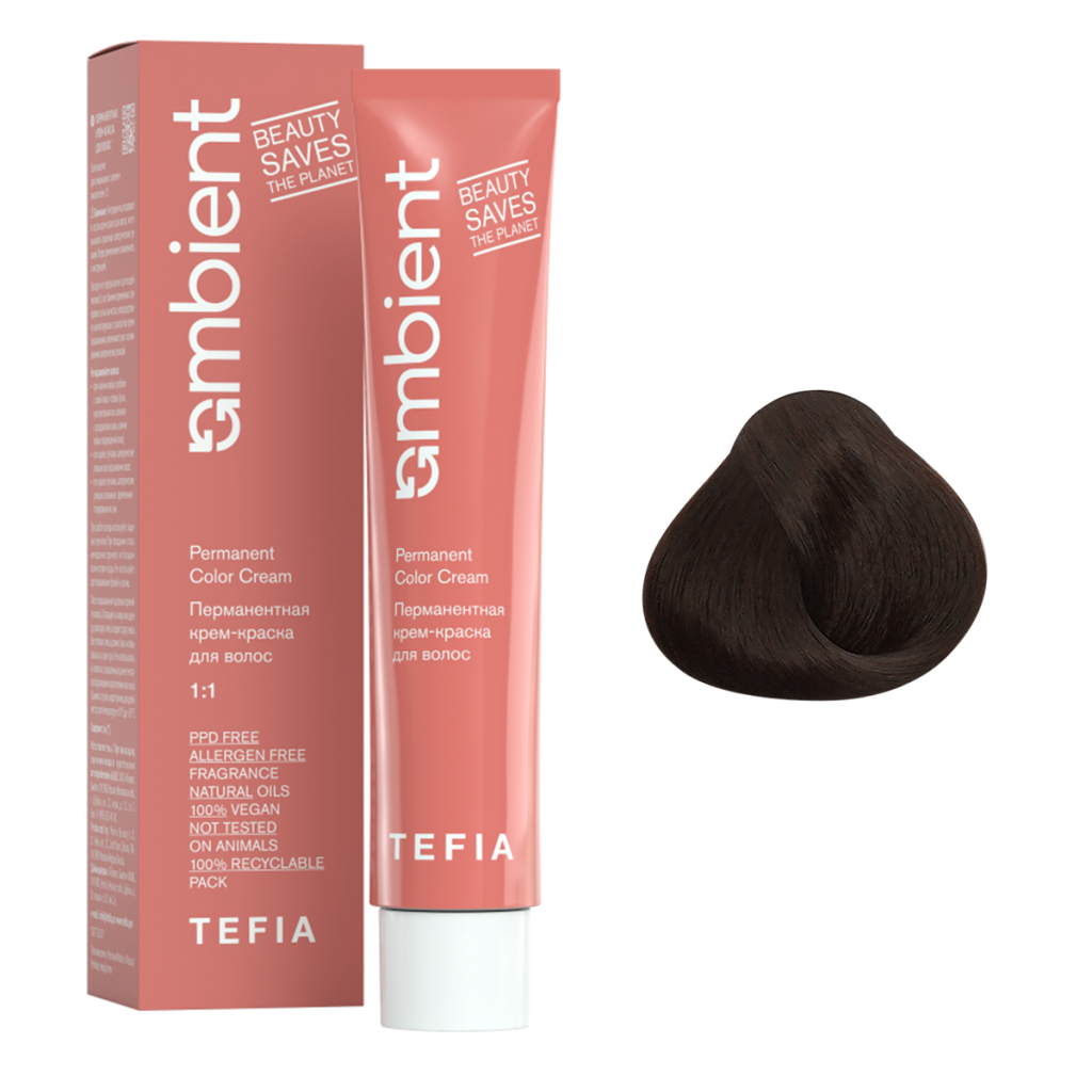 Tefia, Крем-краска перманентная AMBIENT 5.8 Светлый брюнет коричневый, 60 мл